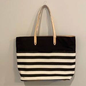 Stella & Dot Black and White Stripe Canvas Tote